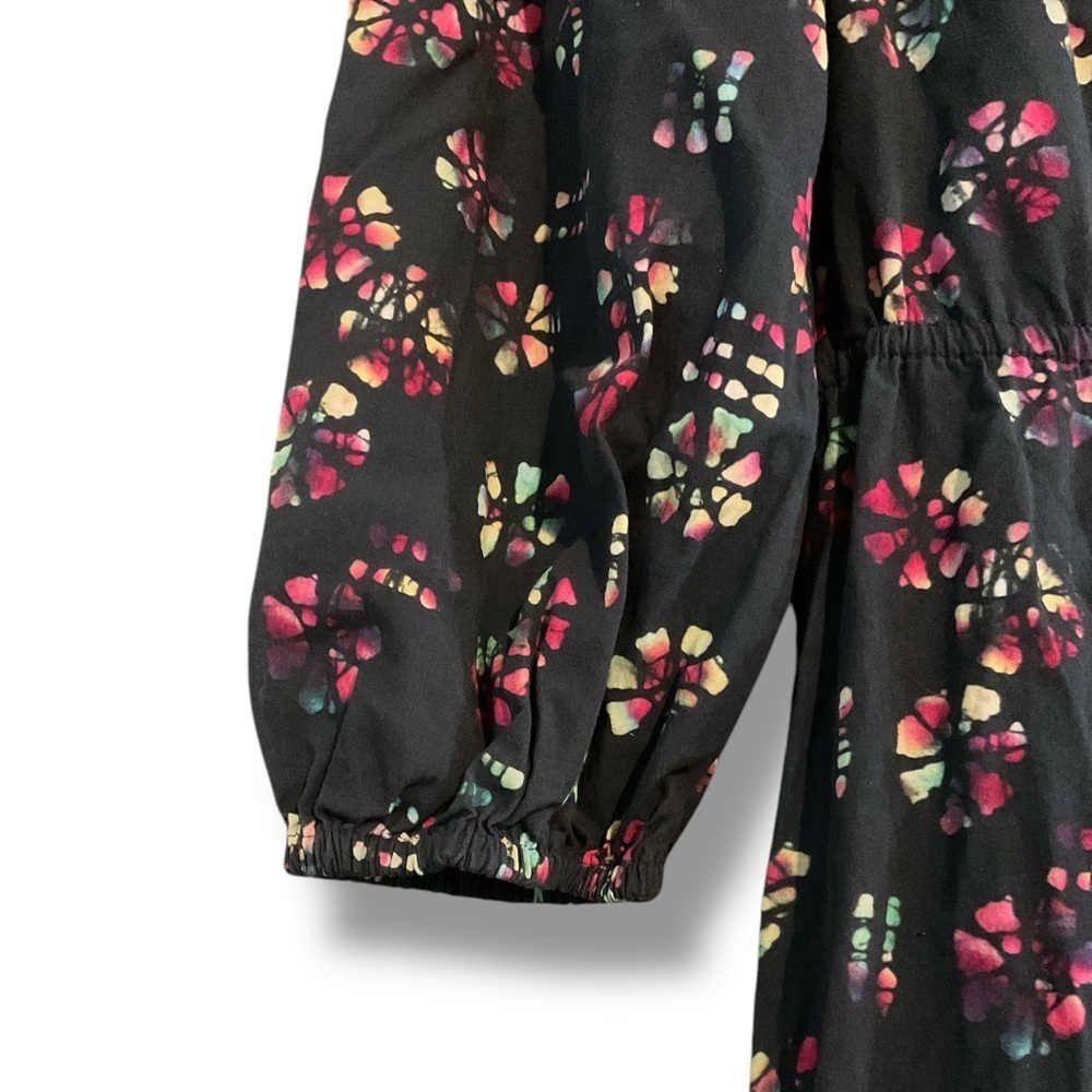 Warm Midnight Navy Blue Tie Dye Rainbow Floral Leila Midi Ruffle Dress Size 2 - Picture 5 of 9